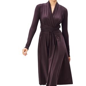 Eshakti Obi Belt Wrap Dress 1X Plum Purple Midi Cotton Jersey Knit NO SIZE TAG